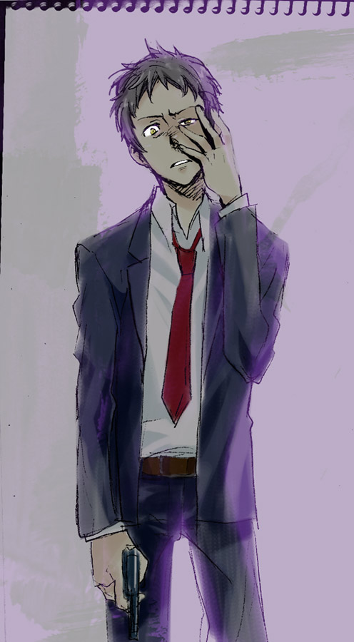 traloidbas, adachi tooru, atlus, persona, persona 4, bad id, bad pixiv id, spoilers, 1boy, male focus, necktie, short hair, solo
