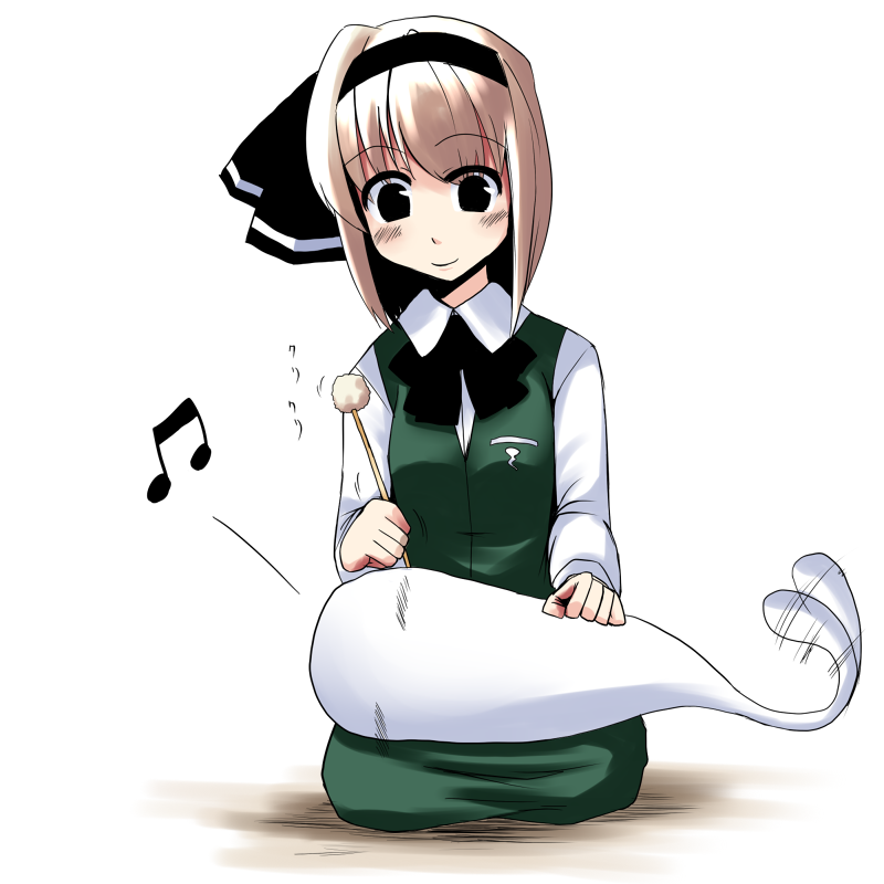 oyaji-sou, konpaku youmu, konpaku youmu (ghost), touhou, bad id, bad pixiv id, 1girl, black eyes, ear cleaning, female focus, hitodama, mimikaki, musical note, solo