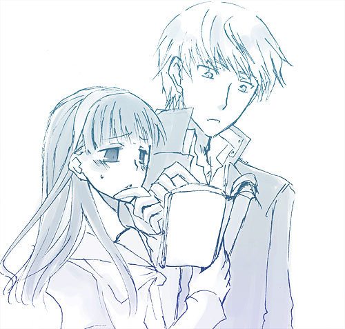 fusuke, amagi yukiko, narukami yu, atlus, persona, persona 4, lowres, 1boy, 1girl, book, couple, hairband, headband, hetero, long hair, school uniform, short hair