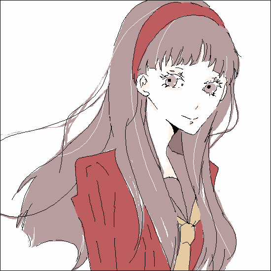 ninisuke, amagi yukiko, atlus, persona, persona 4, bad id, bad pixiv id, 1girl, black hair, female focus, hairband, headband, long hair, oekaki, school uniform, smile, solo