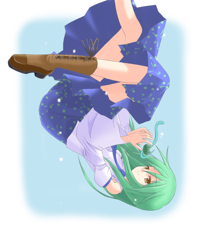 gumoyu, kochiya sanae, touhou, bad id, bad pixiv id, 1girl, detached sleeves, female focus, green hair, solo, yellow eyes