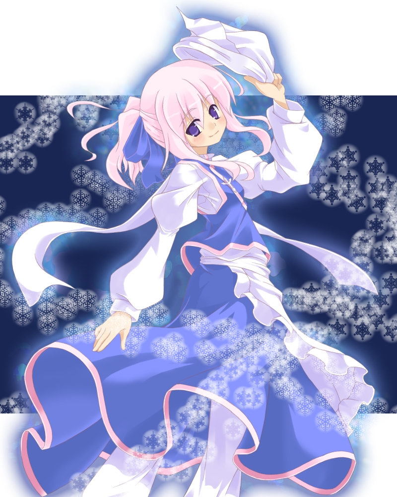 gumoyu, letty whiterock, touhou, bad id, bad pixiv id, 1girl, alternate hairstyle, female focus, hat, pink hair, ponytail, purple eyes, ribbon, solo