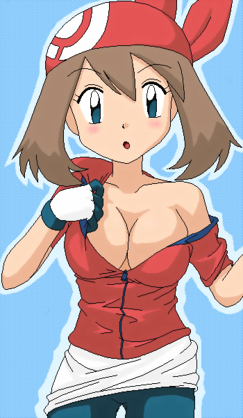 may (pokemon), nintendo, pokemon, tagme, breasts, cleavage, pixel art, undressing