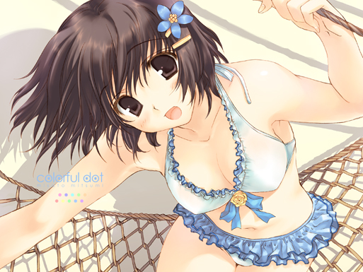 mitsumi misato, original, 1girl, bikini, female focus, frilled bikini, frills, solo, swimsuit