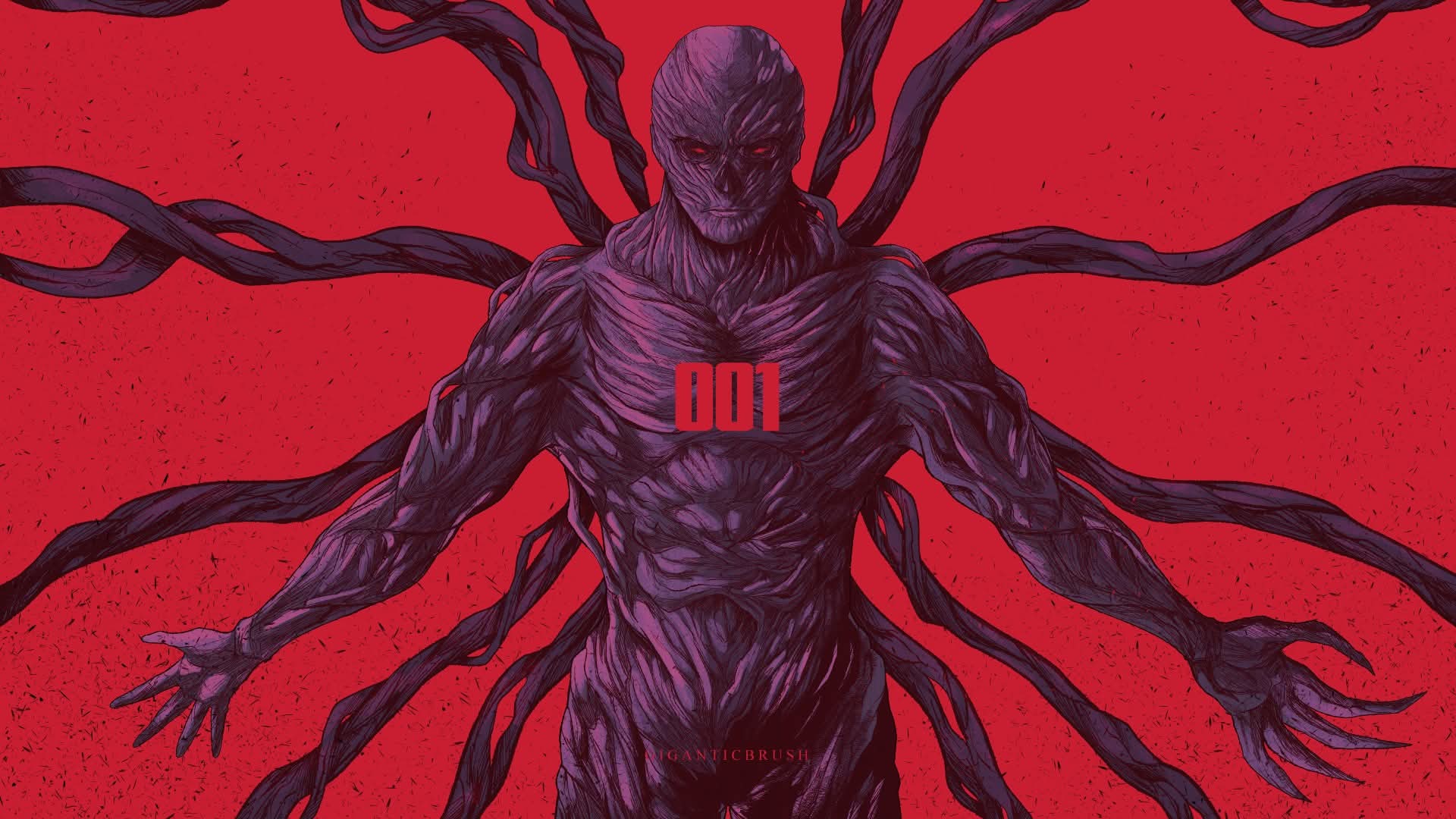giganticbrush, stranger things, hashtag-only commentary, highres, 1boy, bald, eldritch abomination, looking at viewer, male focus, monster, no nose, number tattoo, numbered, solo, tattoo, tentacles, vecna (stranger things), veins