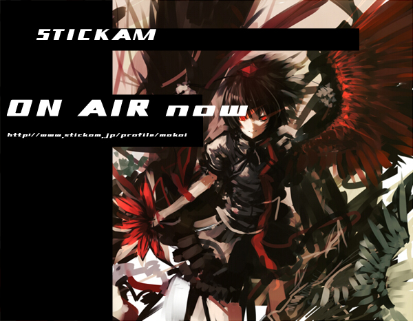 makai no juumin, shameimaru aya, touhou, bad id, bad pixiv id, 1girl, arm up, black hair, female focus, hand fan, hat, holding, looking at viewer, pom pom (clothes), red eyes, shirt, short hair, solo, text focus, tokin hat, white shirt, wings