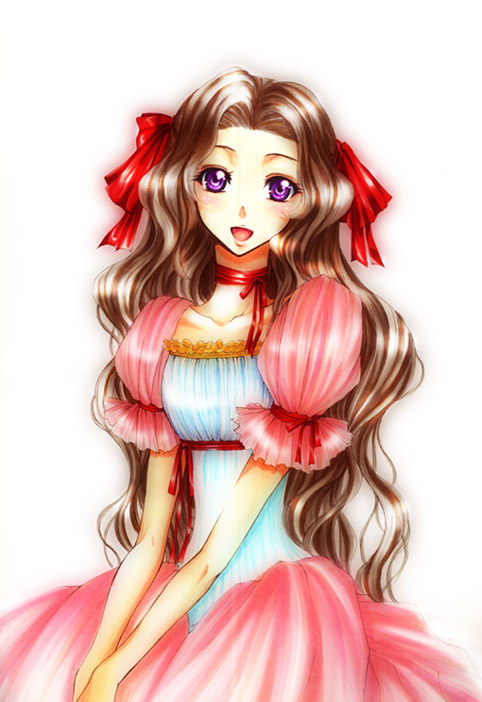 ama nocchi, nunnally vi britannia, code geass, bad id, bad pixiv id, 00s, 1girl, brown hair, dress, female focus, hair ribbon, long hair, purple eyes, ribbon, simple background, solo, white background