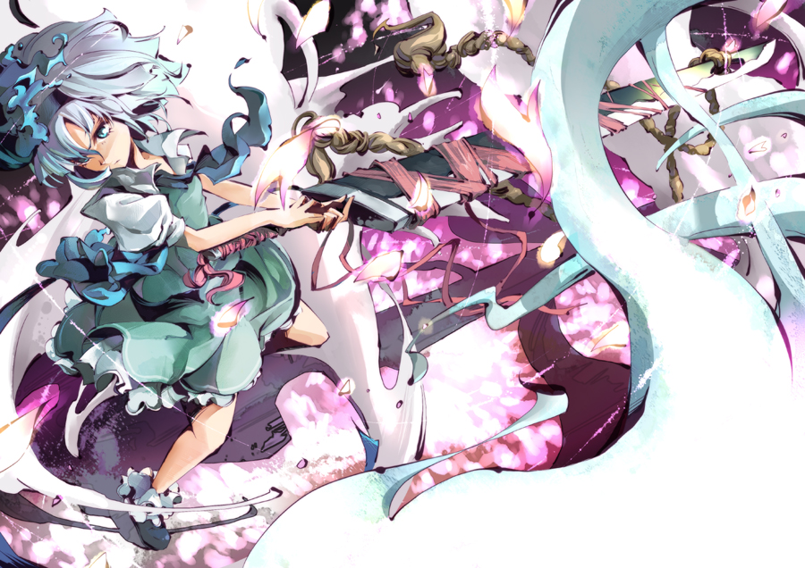 dain, konpaku youmu, konpaku youmu (ghost), touhou, bad id, bad pixiv id, 1girl, female focus, hitodama, solo, sword, weapon