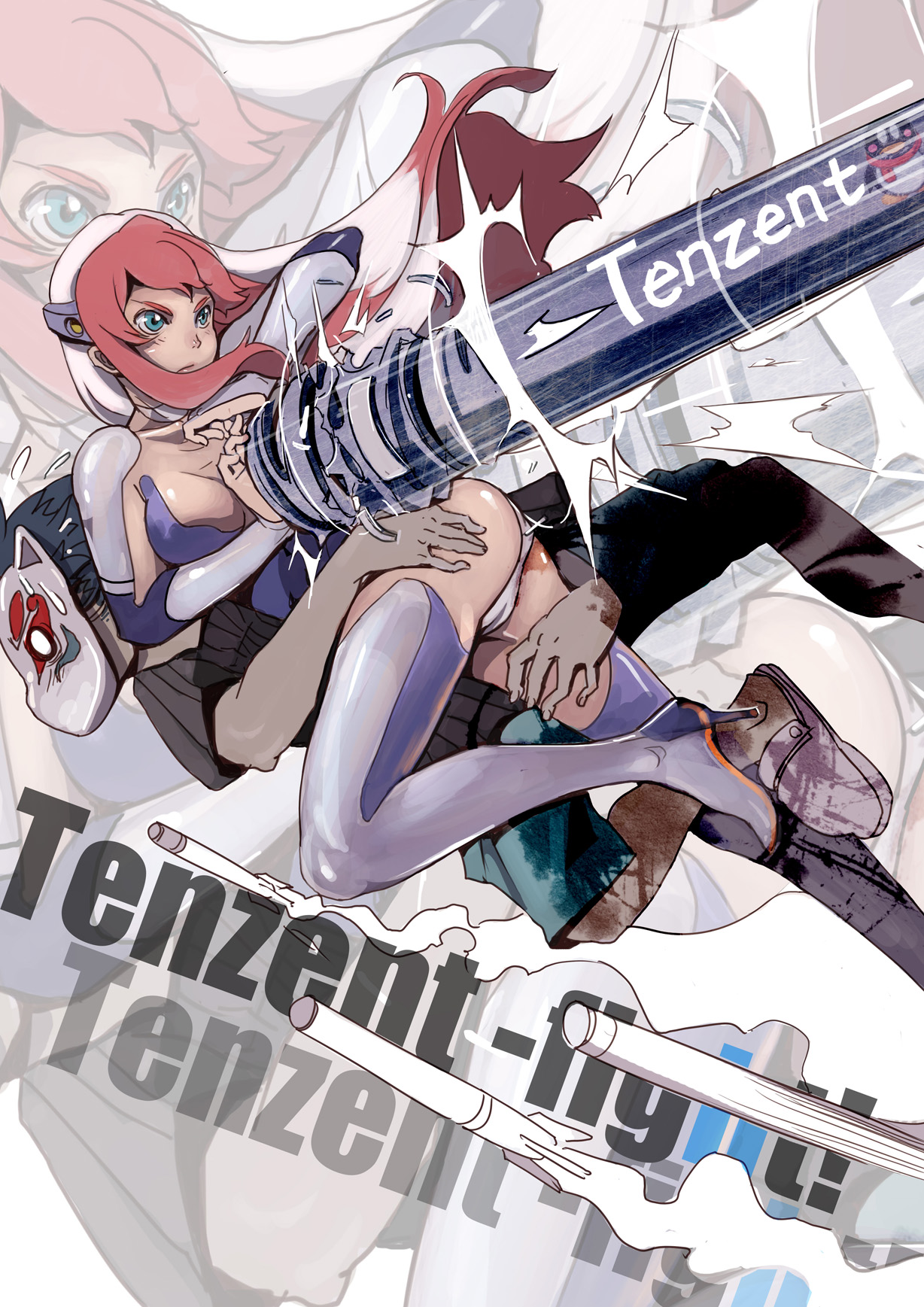 sanzhuangwangcat, birdy cephon altera, tetsuwan birdy, highres, ass, long hair, missil, missile, solo, thighhighs, zoom layer