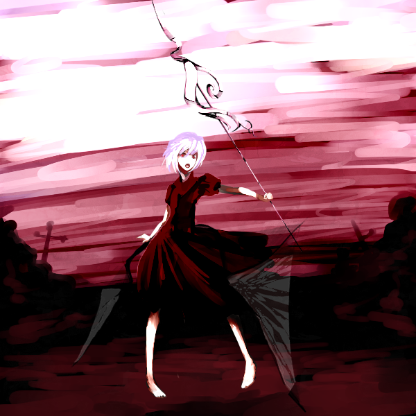 kusakanmuri, remilia scarlet, touhou, bad id, bad pixiv id, 1girl, barefoot, dress, female focus, solo