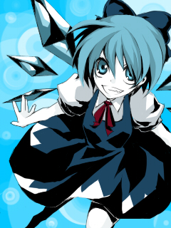 mogu (pixiv140606), cirno, embodiment of scarlet devil, touhou, bad id, bad pixiv id, lowres, blue eyes, blue hair, qvga, solo, wings