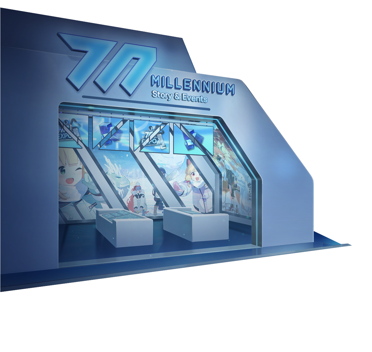 aris (blue archive), midori (blue archive), momoi (blue archive), neru (blue archive), neru (school uniform) (blue archive), seia (blue archive), yuzu (blue archive), blue archive, official art, tagme, :d, english text, green eyes, millennium science school logo, open mouth, red eyes, smile, snowball, transparent background, weapon