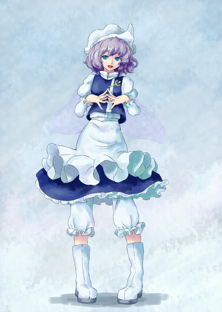 shibasaki shouji, letty whiterock, touhou, bad id, bad pixiv id, 1girl, blue eyes, blue hair, boots, female focus, hat, matching hair/eyes, solo, winter