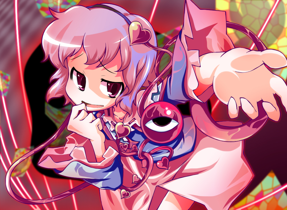 yofukashi, komeiji satori, touhou, 1girl, female focus, heart, pink eyes, pink hair, solo