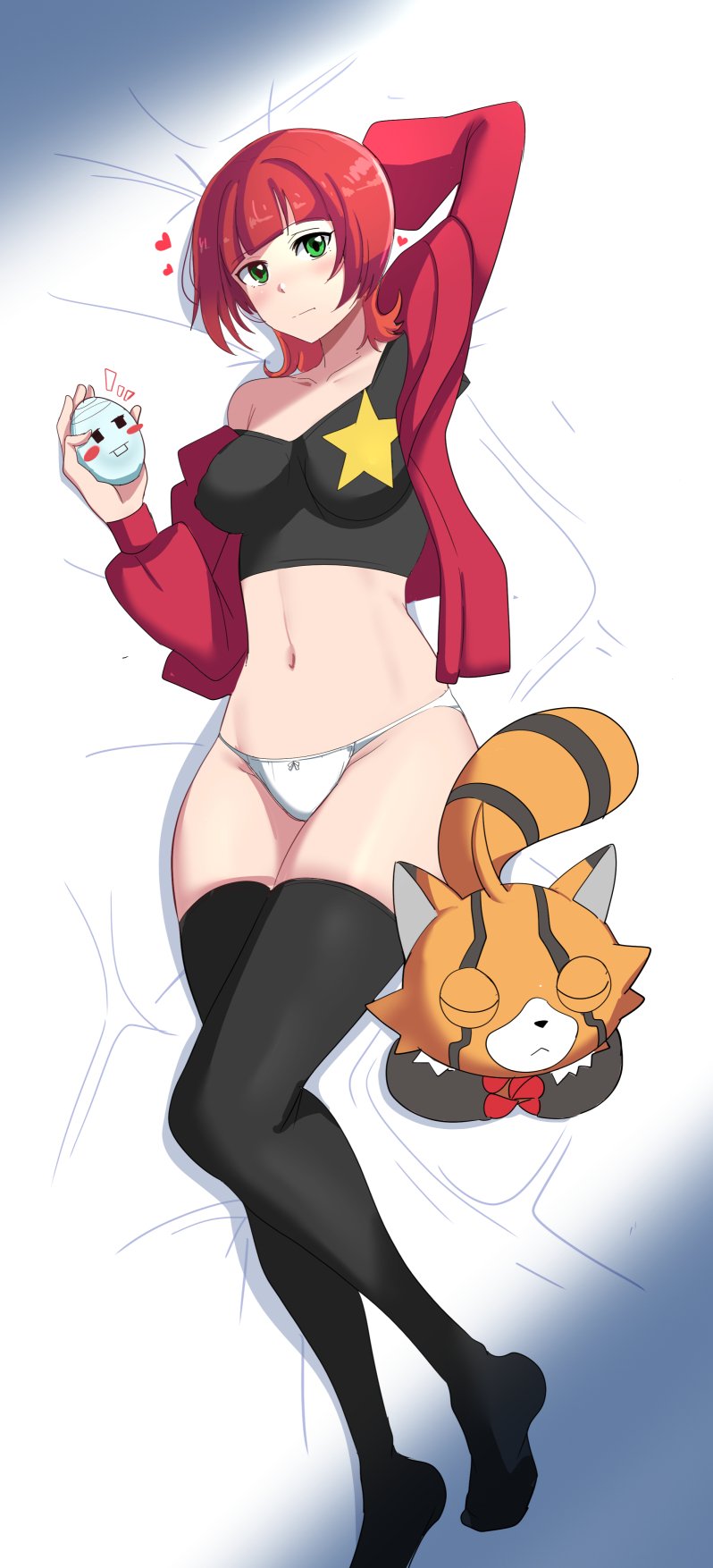pabsmikan, pristimon, sakuya reina, digimon, digimon beatbreak, digimon (creature), jacket, lying, short hair, sleeping, star (symbol), underwear