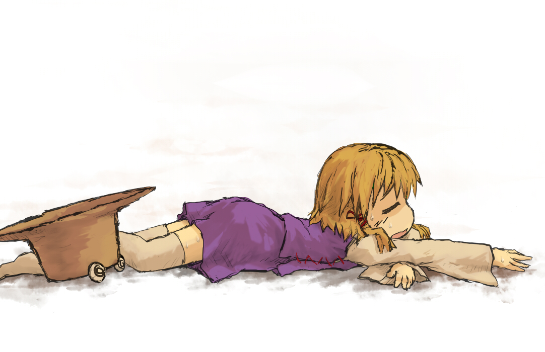 wamtail, moriya suwako, touhou, bad id, bad pixiv id, 1girl, closed eyes, female focus, hat, hot, lying, no headwear, on stomach, open mouth, solo, sweat, thighhighs, unworn hat, unworn headwear