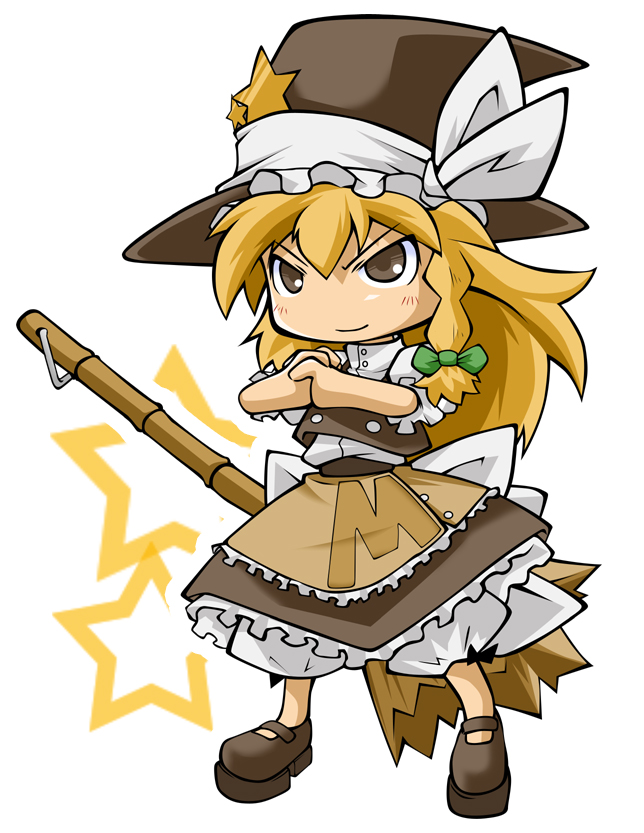 elroadmaster, kirisame marisa, touhou, 1girl, blonde hair, braid, broom, female focus, full body, hat, long hair, simple background, skirt, solo, white background, witch, witch hat, yellow eyes