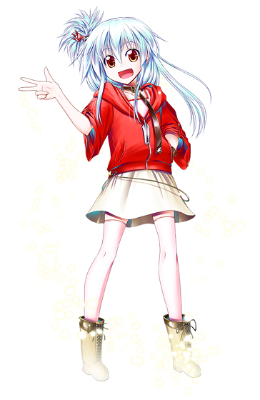 aozora market, hoshimi maiha, alternative sphere, :d, alternate costume, contemporary, open mouth, skirt, smile, white hair