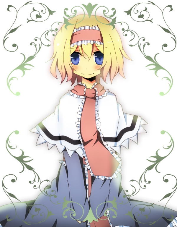 pasutel, alice margatroid, touhou, bad id, bad pixiv id, 1girl, blonde hair, blue eyes, blush, female focus, short hair, solo, standing, white background