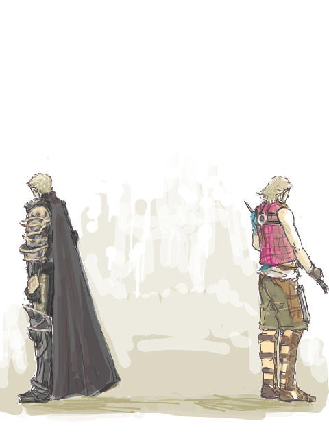2or6, ito (pixiv), basch fon ronsenburg, gabranth, gabranth (ff12), final fantasy, final fantasy xii, bad id, bad pixiv id, spoilers, 00s, 2boys, armor, brothers, cape, from behind, male focus, multiple boys, siblings