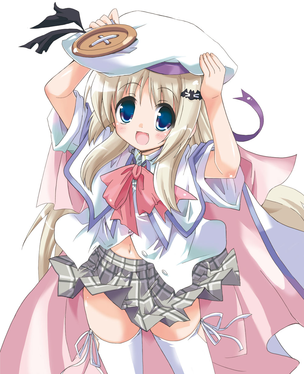 hizuki yayoi, noumi kudryavka, little busters!, plaid, bad id, bad pixiv id, highres, blonde hair, blue eyes, cape, hat, long hair, solo, thighhighs, white thighhighs, zettai ryouiki