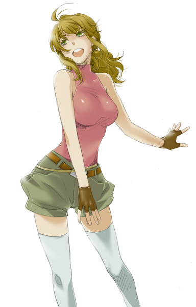 saida nika, christina sierra, gundam, gundam 00, bad id, bad pixiv id, 00s, 1girl, brown hair, female focus, gloves, solo, thighhighs