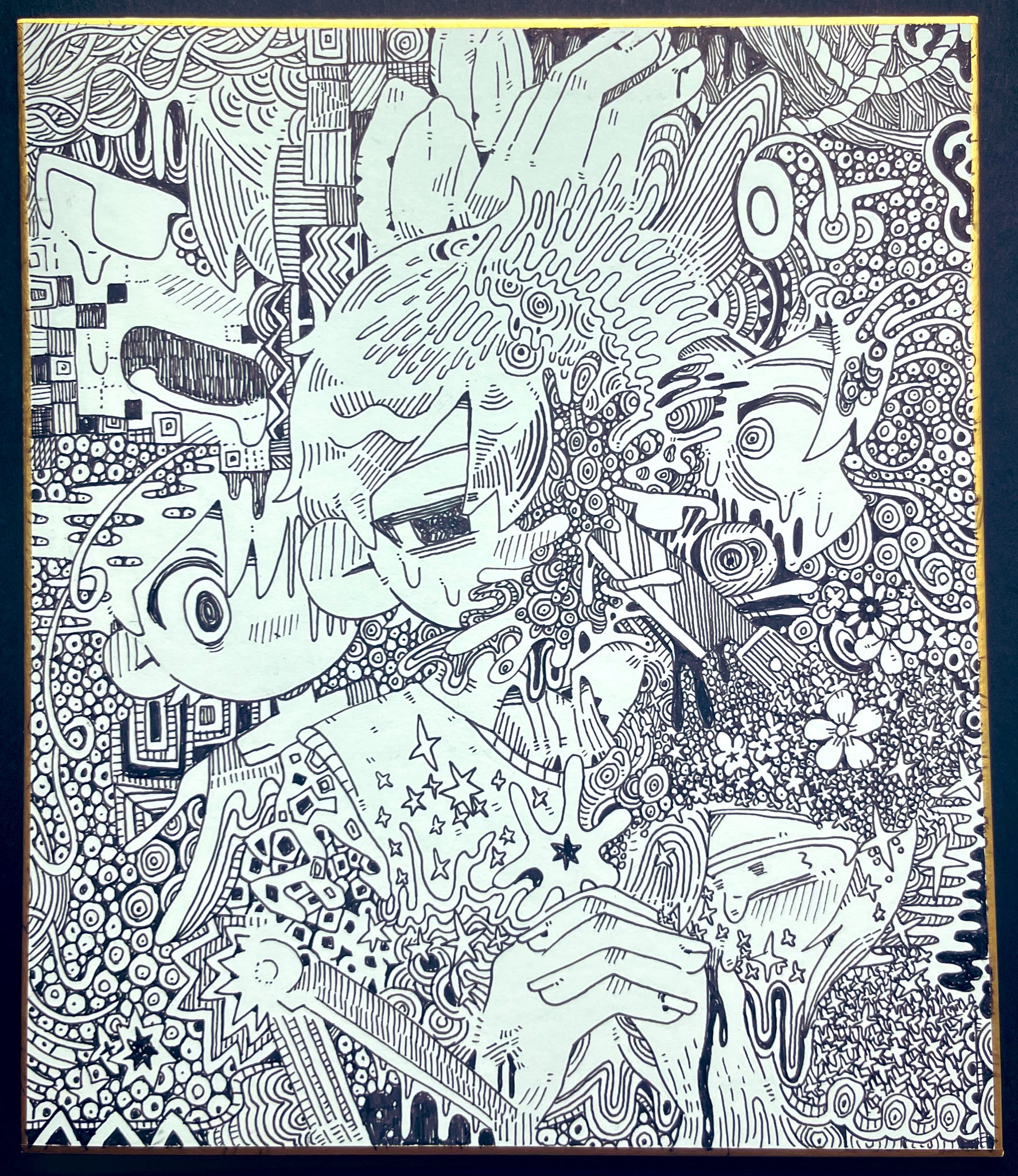 uminosoko44, basil (faraway) (omori), basil (omori), sunny (omori), omori, commentary request, highres, traditional media, 2boys, collarbone, collared shirt, double-parted bangs, dual persona, greyscale, hair between eyes, male focus, monochrome, multiple boys, shirt, short hair, sweater vest, tank top