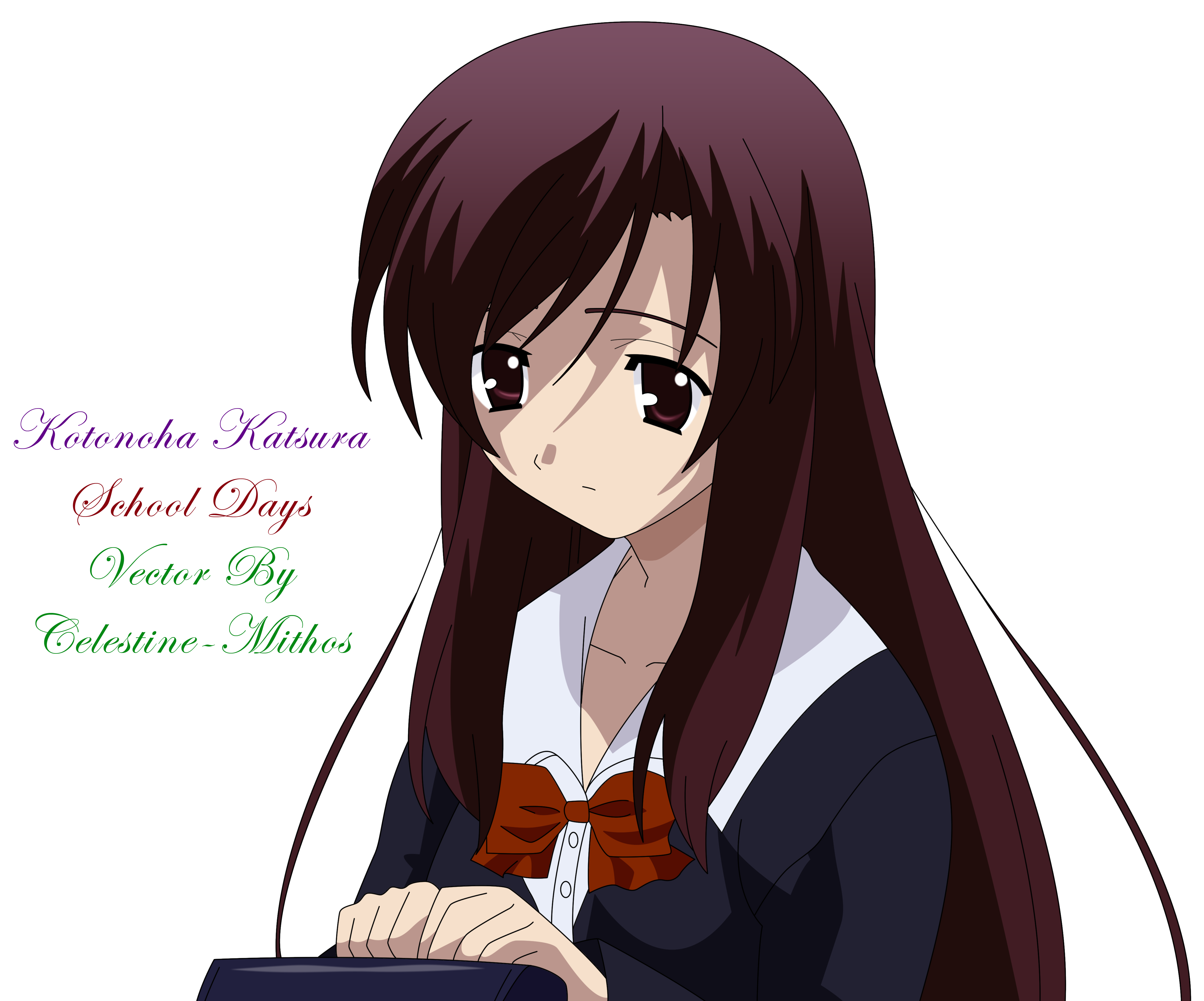 katsura kotonoha, school days, absurdres, derivative work, highres, self-upload, vector trace, 00s, 1girl, female focus, solo, transparent background