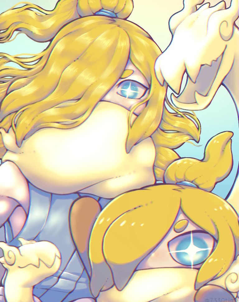 youkai watch, commentary request, 1boy, arm up, blonde hair, blue eyes, chimetarou (7330time), hair over one eye, hikariorochi, japanese clothes, long hair, looking at viewer, multiple views, youkai (youkai watch)