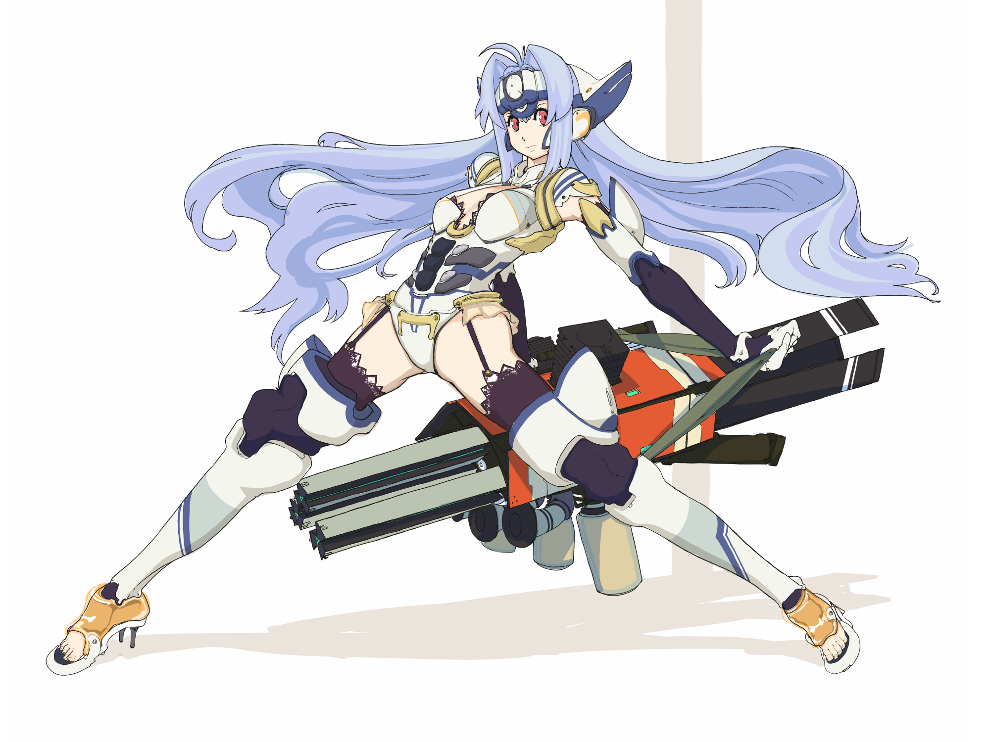 karakusa senbei, wr (karakusa senbei), kos-mos, xenosaga, bad id, bad pixiv id, highres, 00s, 1girl, blue hair, female focus, legs, long hair, red eyes, solo, very long hair
