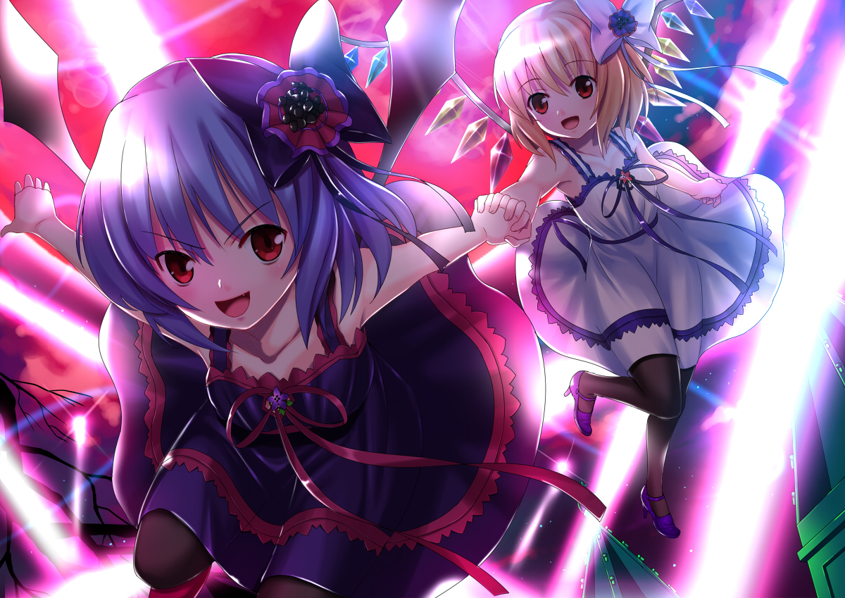koi (koisan), flandre scarlet, remilia scarlet, touhou, bad id, bad pixiv id, 2girls, female focus, multiple girls, siblings, sisters, wings