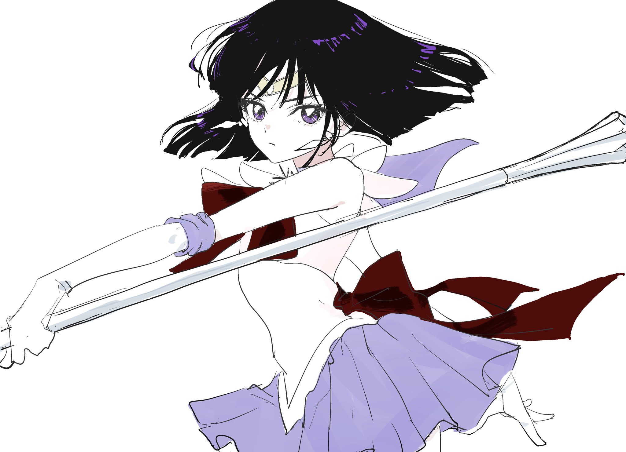 needbee r, sailor saturn, bishoujo senshi sailor moon, 1girl, medium hair, skirt, solo, white background