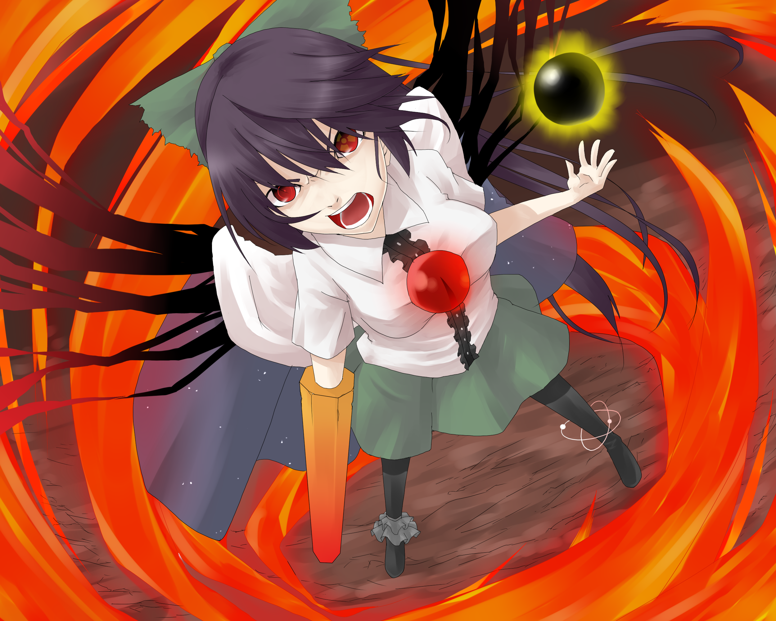 haruba negi, shiro negi, reiuji utsuho, touhou, highres, 1girl, female focus, pantyhose, solo