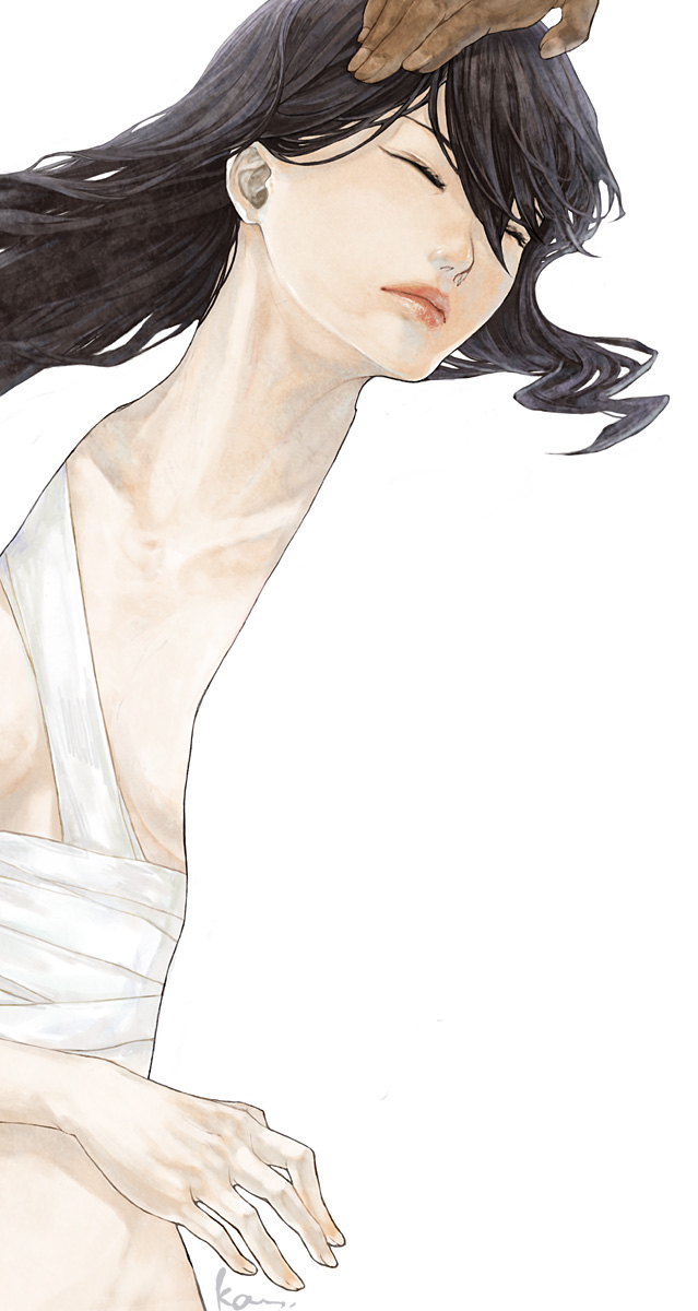 katsura (+araka), balsa, seirei no moribito, bad id, bad pixiv id, highres, 1girl, bandages, black hair, closed eyes, female focus, long hair, solo