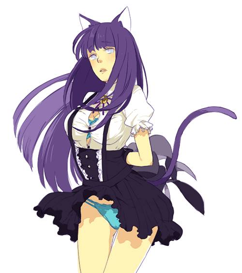 i (kaiyou), hyuuga hinata, naruto (classic), naruto (series), 1girl, animal ears, blush, breasts, bursting breasts, cat ears, cat tail, female focus, large breasts, long hair, maid, panties, purple hair, solo, tail, underwear