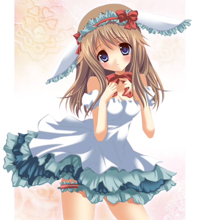 ayateaori, katima, green (pokemon), nintendo, pokemon, pokemon adventures, bad id, bad pixiv id, 1girl, blue eyes, breasts, brown hair, cleavage, dress, female focus, frilled thigh strap, frills, hairband, long hair, ribbon, solo, thigh strap