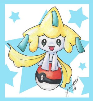 jirachi, nintendo, pokemon, lowres, 00s, gen 3 pokemon, legendary pokemon, mythical pokemon, no humans, poke ball, pokemon (creature), signature, smile, solo, star (symbol)