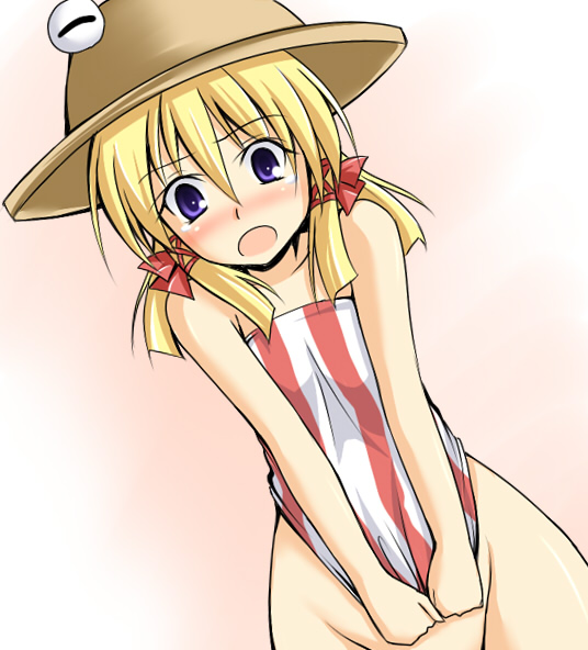 kirisaki byakko, moriya suwako, touhou, 1girl, blush, female focus, hat, no panties, solo
