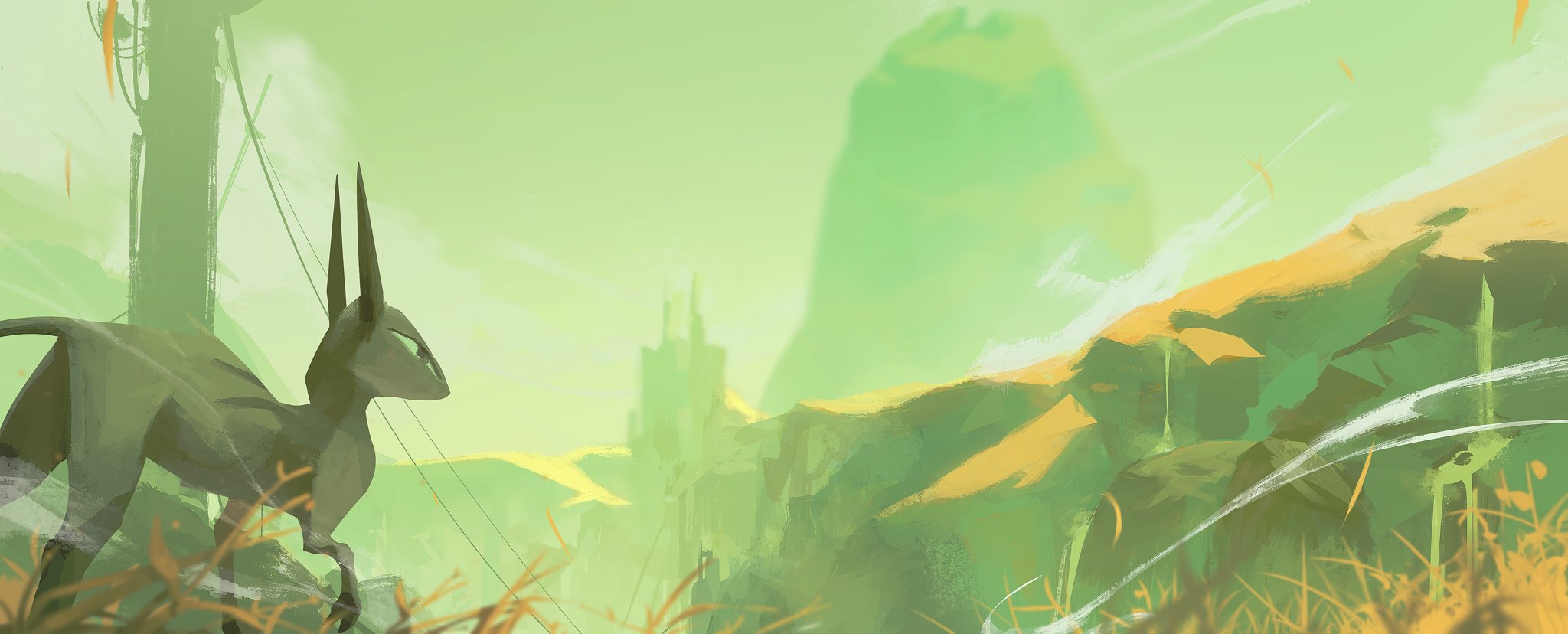 original, animal request, commentary, english commentary, highres, animal, day, grass, hill, mountain, no humans, outdoors, power lines, scenery, toebeez, wide shot, wind