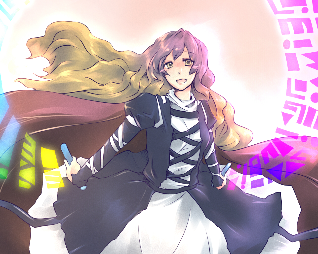 tamagosho, hijiri byakuren, touhou, bad id, bad pixiv id, 1girl, cape, female focus, gradient hair, long hair, multicolored hair, solo, sorcerer's sutra scroll, yellow eyes