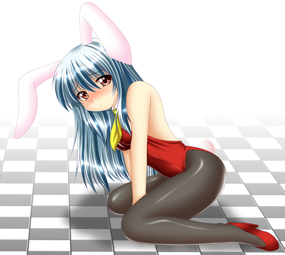 chitose (pixiv), kagura chitose, kamishirasawa keine, touhou, 1girl, animal ears, blush, female focus, long hair, pantyhose, playboy bunny, rabbit ears, rabbit tail, solo, tail