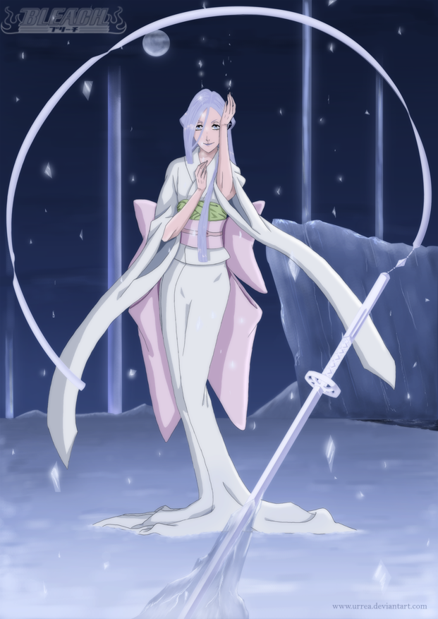 sode no shirayuki, bleach, bleach: zanpakutou ibun hen, silver hair, spoilers, 00s, 1girl, female focus, ice, japanese clothes, katana, kimono, long hair, moon, snow, solo, sword, weapon, zanpakutou (spirit)