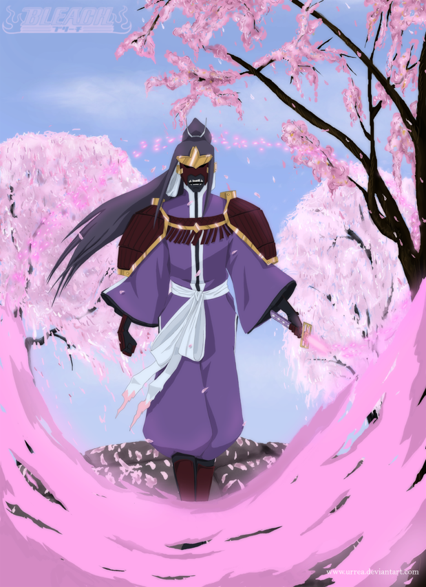 senbonzakura, bleach, bleach: zanpakutou ibun hen, spoilers, 00s, 1boy, black hair, katana, male focus, mask, petals, ponytail, solo, sword, tree, weapon