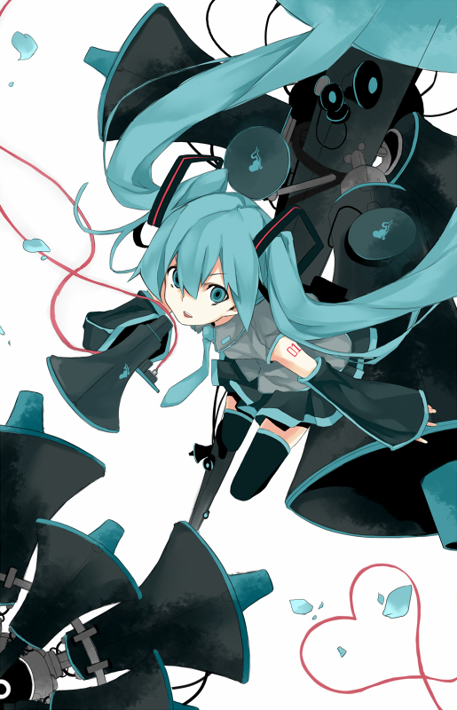 sasaki kouhei, hatsune miku, koi wa sensou (vocaloid), vocaloid, long hair, megaphone, solo, twintails