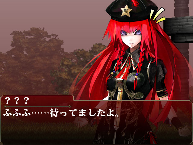 banpai akira, hong meiling, castlevania (series), koumajou densetsu, koumajou densetsu 1, touhou, screencap, translated, 1girl, alternate costume, angry, armlet, china dress, chinese clothes, dark persona, dress, female focus, hat, jewelry, looking at viewer, red hair, solo