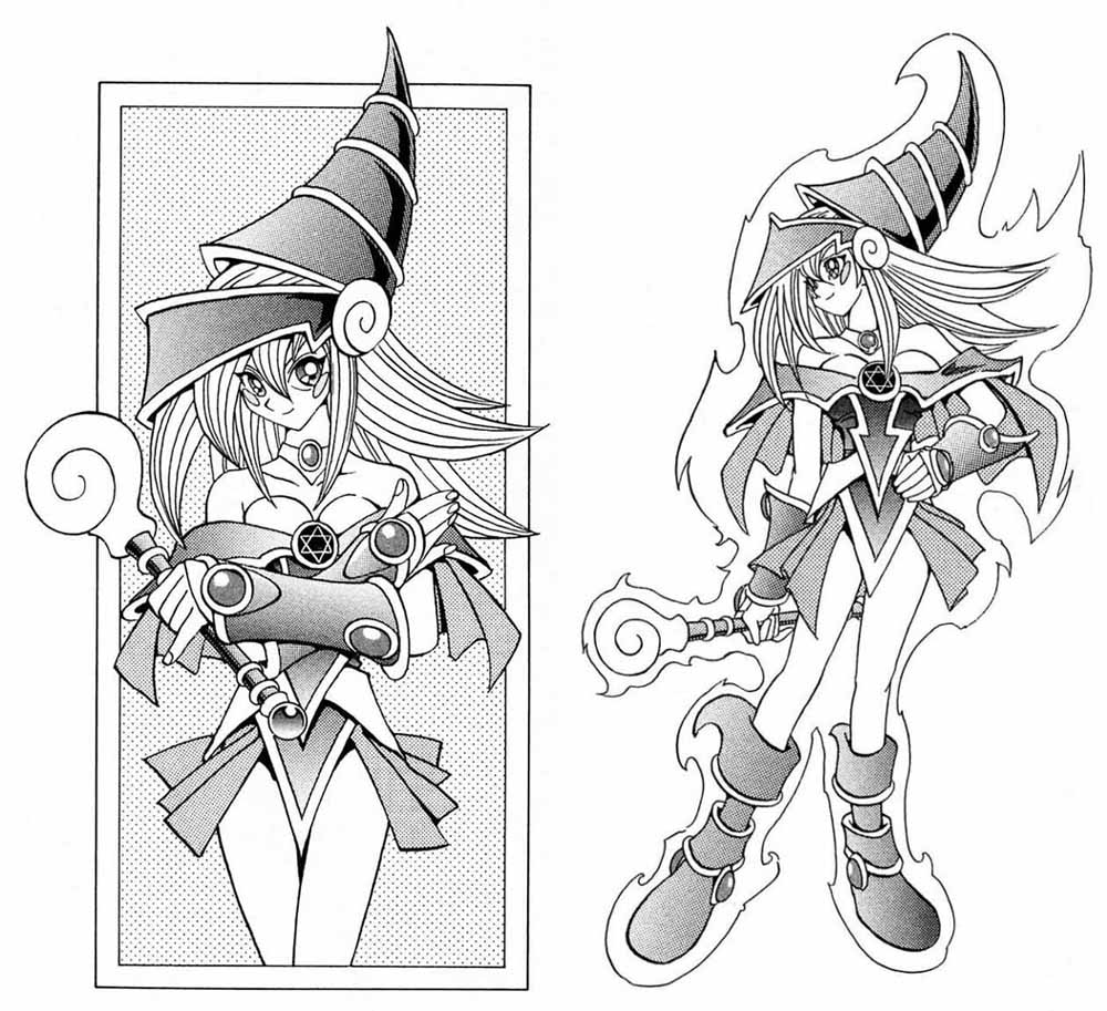dark magician girl, yu-gi-oh!, yu-gi-oh! duel monsters, yuu-gi-ou, scan, boots, breasts, choker, cleavage, duel monster, monochrome, wand