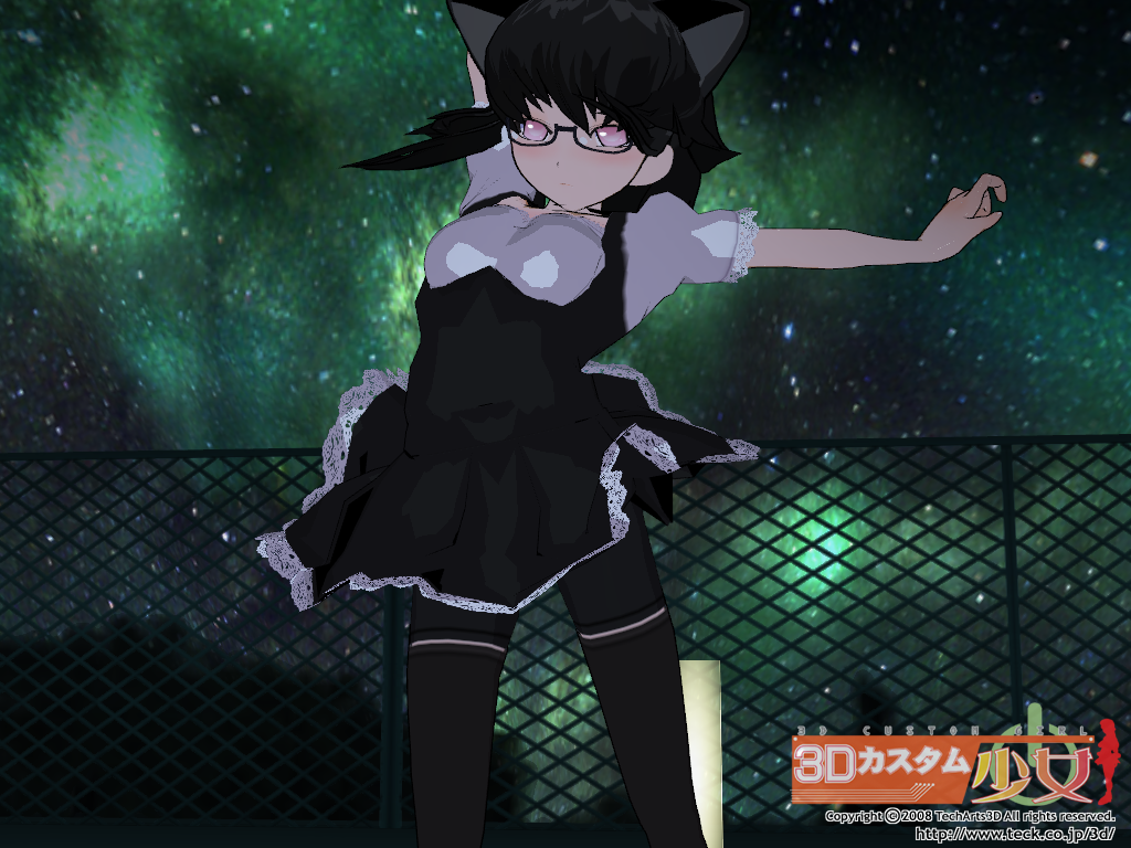 3d custom girl, 3d, animal ears, cat ears, glasses, night