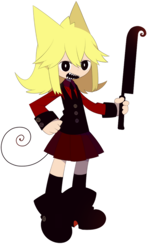 funamusea (artist), moge-ko, funamusea, mogeko castle, official art, 1girl, animal ears, black eyes, black vest, blonde hair, boots, bright pupils, full body, hair between eyes, holding, holding knife, holding weapon, knife, open mouth, red shirt, red skirt, sharp teeth, shirt, simple background, skirt, solo, tail, teeth, vest, weapon, white background, white pupils