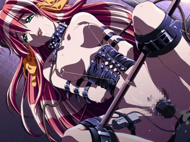 tamori tadadi, f&c, fairytale, natural ~mi mo kokoro mo~, game cg, 1girl, arms behind back, bdsm, bondage, bondage outfit, bound, bound arms, bound legs, breasts, breasts apart, censored, clitoris piercing, clitoris ring, corset, dildo, female focus, green eyes, hair ornament, hair ribbon, indoors, labia piercing, labia rings, long hair, lying, mosaic censoring, nipple leash, nipple piercing, nipple rings, nipples, nipples linked to clitoris, no bra, no panties, object insertion, on back, open mouth, piercing, pussy, pussy piercing, red hair, ribbon, saliva, sex toy, spread legs, spreader bar, strap, tears, teeth, tongue, tongue out, upper teeth only, vaginal, vaginal object insertion, vibrator, vibrator strapped to leg