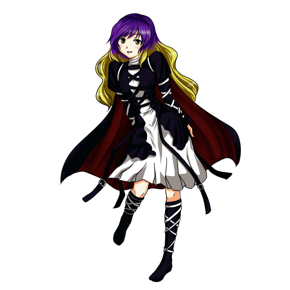 copycat (homura), hijiri byakuren, team shanghai alice, touhou, bad id, bad pixiv id, 1girl, cape, dress, female focus, long hair, multicolored hair, open mouth, purple hair, solo, yellow eyes